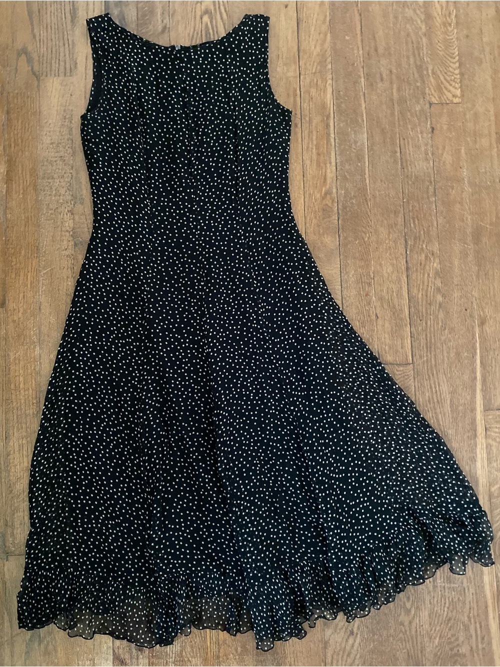 Sleeveless Black Polka Dot Midi Dress